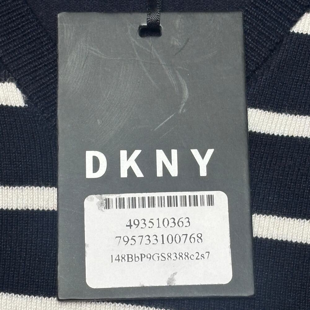 DKNY Top Womens XL Black White Striped Peplum V-Neck Knit Long Sleeve NWT - Picture 5 of 10